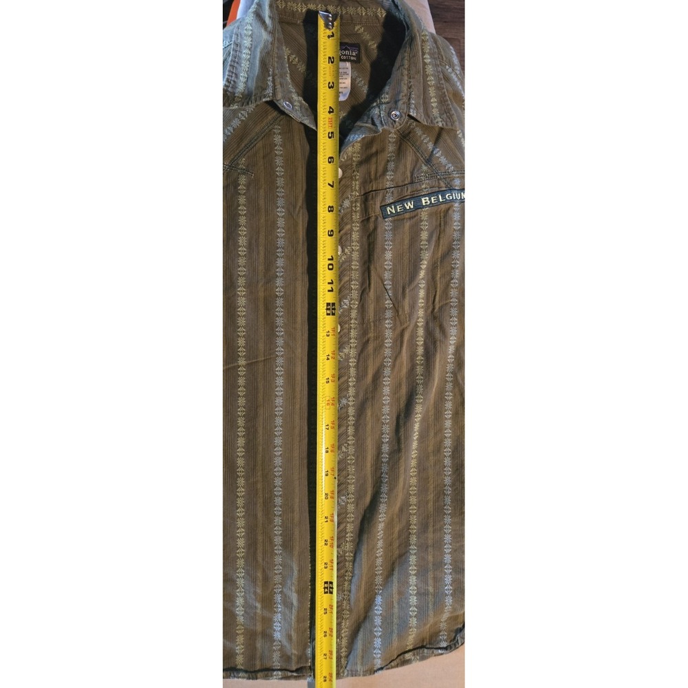 Patagonia New Belgium Organic Cotton Snap Button Shirt Mens S Green Blue Striped - Picture 5 of 10
